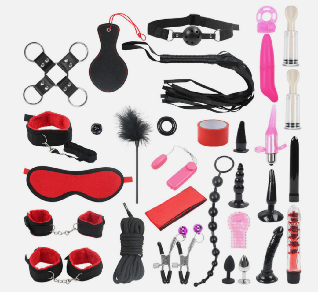 32-piece BDSM bondage kit – couples restraints set, adult roleplay and fetish accessories, beginner-friendly, body-safe materials for intimate play