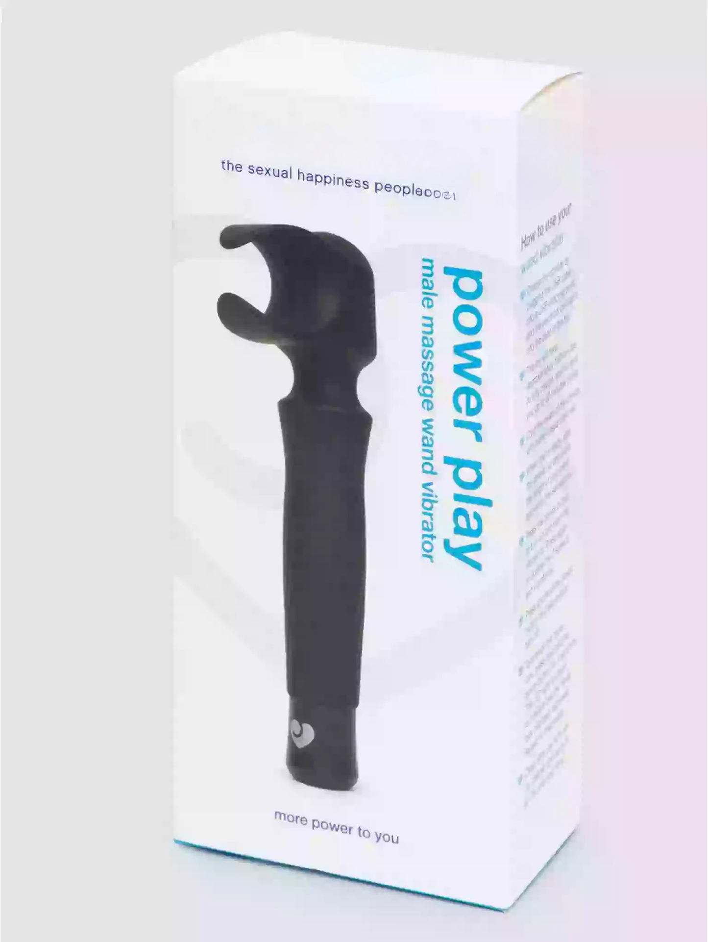 Box of a male massage wand vibrator with 'Power Play' branding on a white background