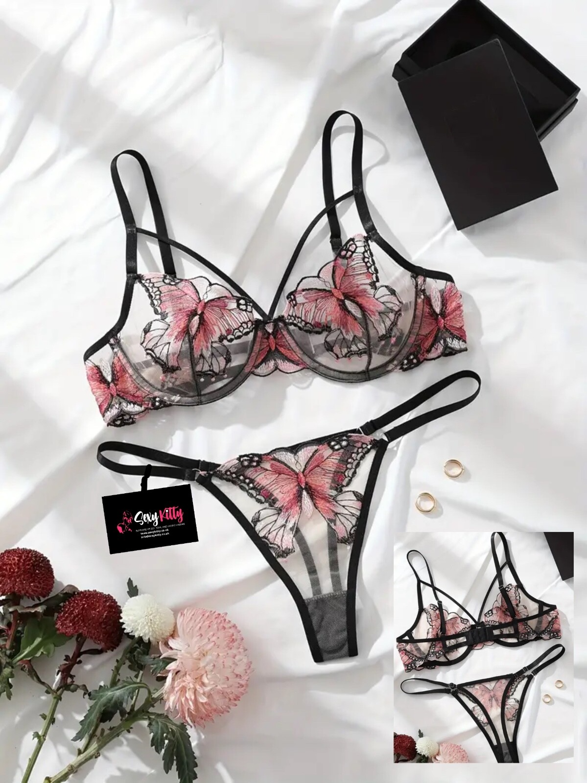 Butterfly Fantasy Sheer Bra & Panty Lingerie Set UK