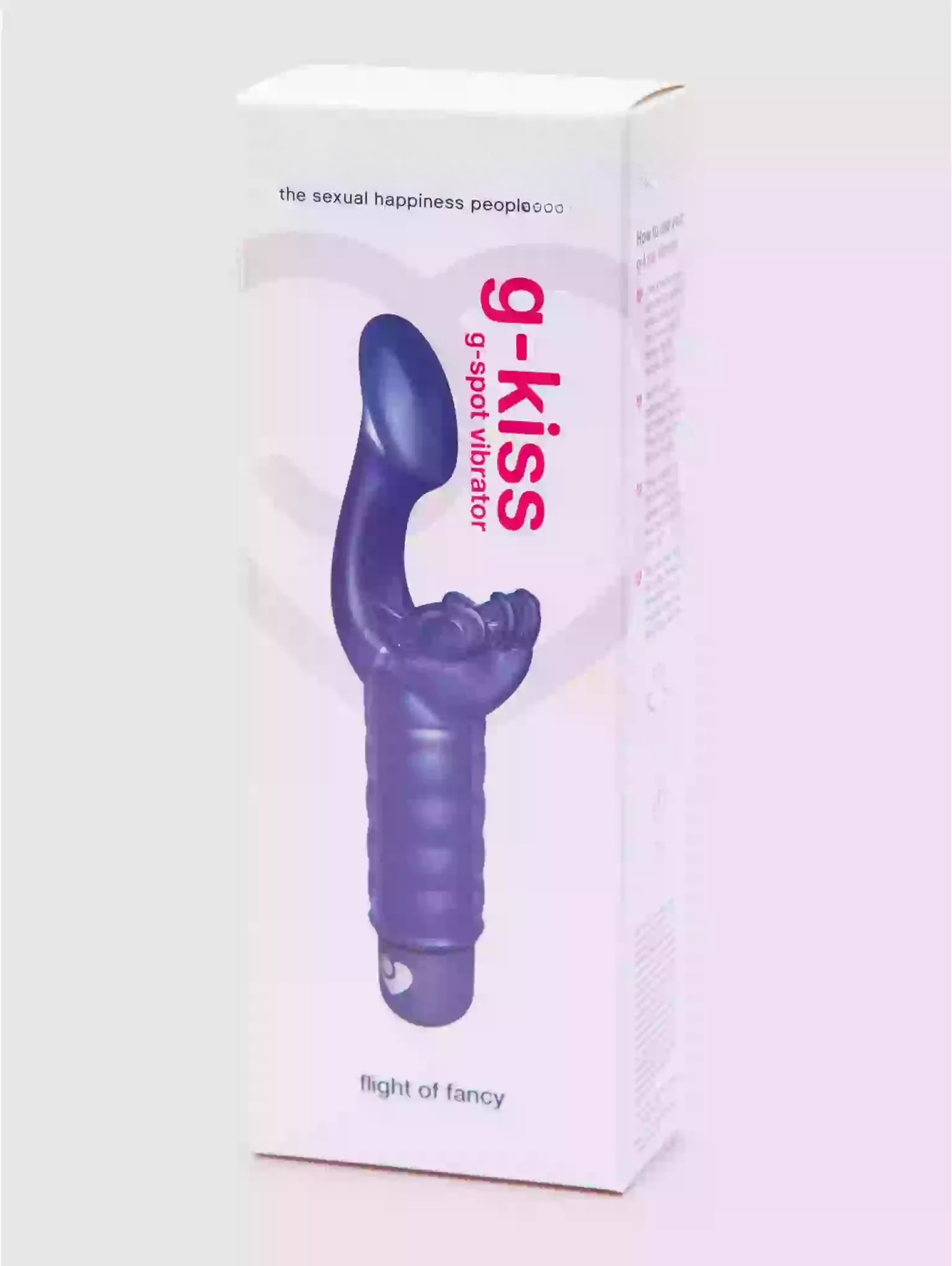 Purple g-kiss product on a white box with branding text.