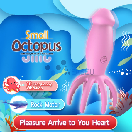 Pink octopus-shaped toy with underwater-themed packaging on a blue background