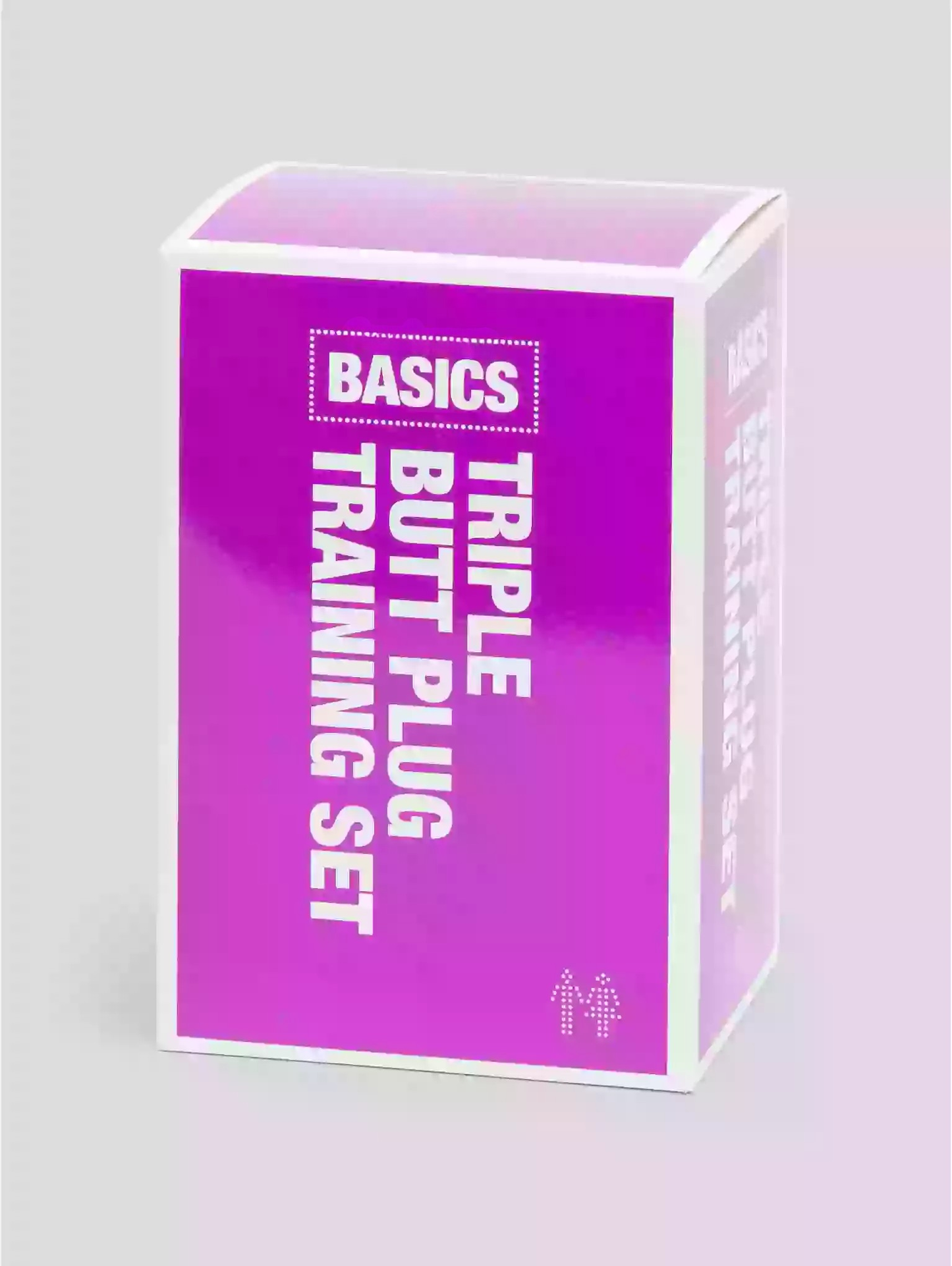 Box labeled 'Basics Triple Butt Plug Training Set' on a gray background