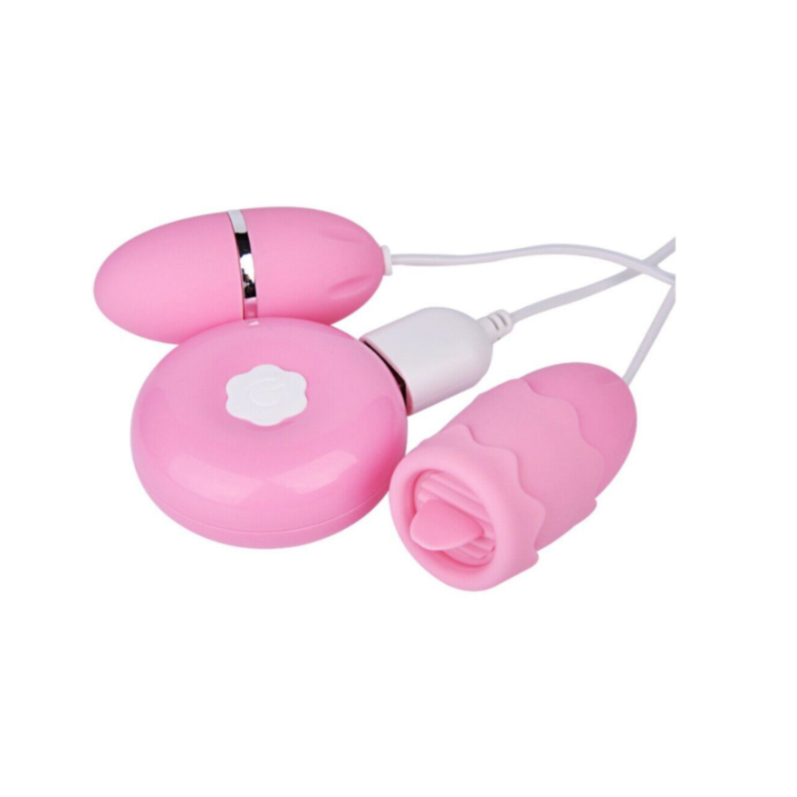 Pink electronic device with a rose-shaped component on a white background