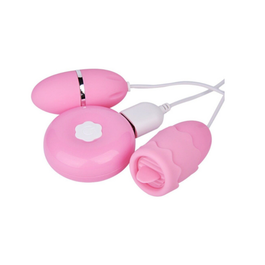 Pink electronic device with a rose-shaped component on a white background