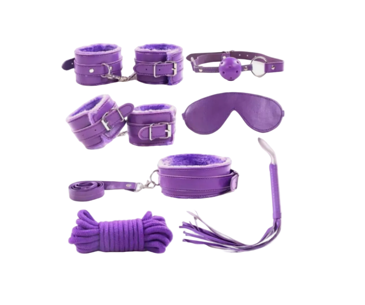 Purple restraining device set on a white background