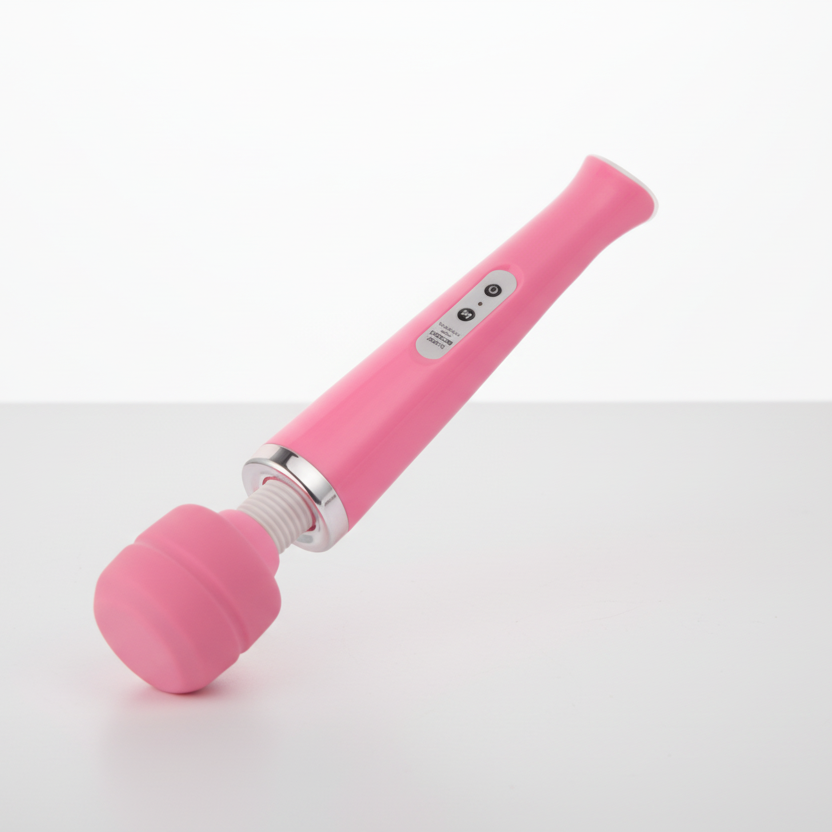 Pink handheld massager on a white background