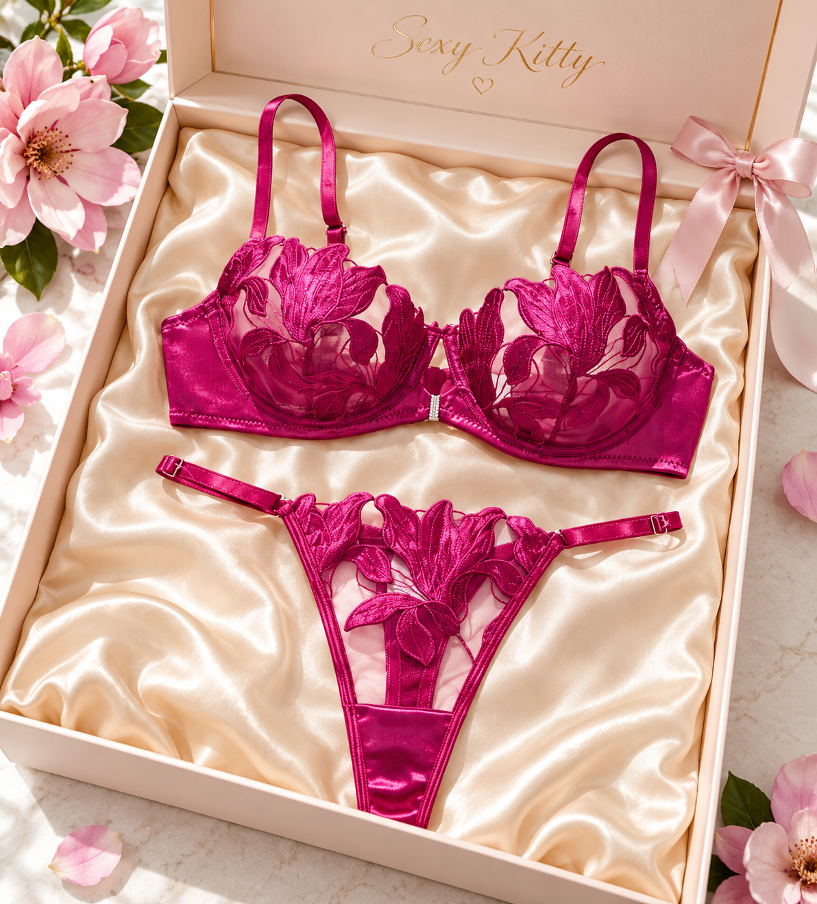 Stunning plum lingerie set with an adjustable thong and underwired bra
