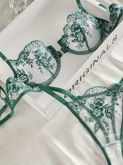 Alluring Floral Embroidery Bra & Panty Lingerie Set UK