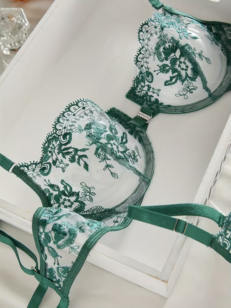 Alluring Floral Embroidery Bra & Panty Lingerie Set UK