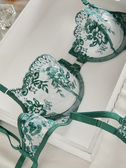 Alluring Floral Embroidery Bra & Panty Lingerie Set UK