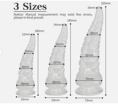 Measurement chart of three cone-shaped objects with dimensions labeled.