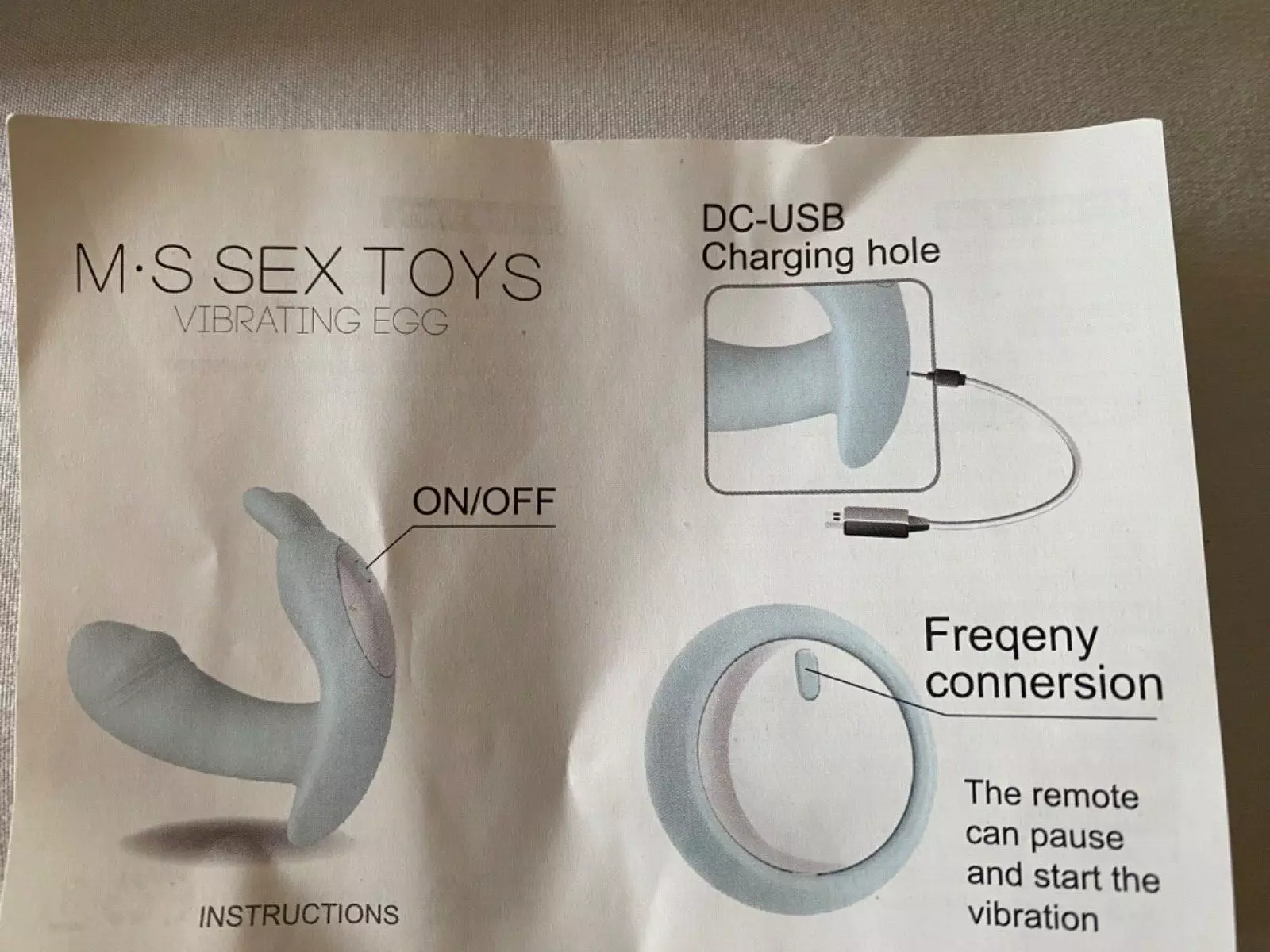 Package of M'S Sex Toys Vibrating Egg with charging and frequency connection details.