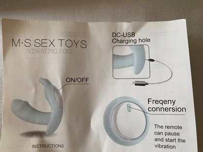 Package of M'S Sex Toys Vibrating Egg with charging and frequency connection details.