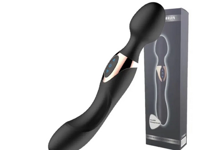 Black electronic device with digital display on a white background