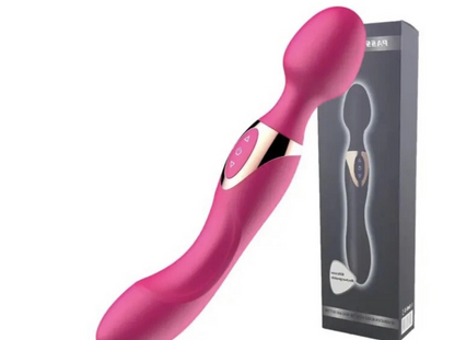 Pink electronic device with packaging on a white background