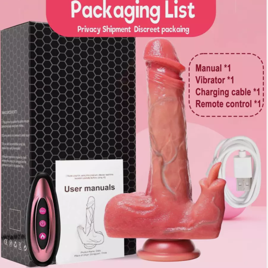 Sexual product packaging with components listed on a pink background