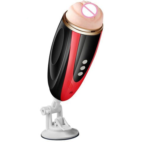 Black and red handheld device with a suction cup on a white background