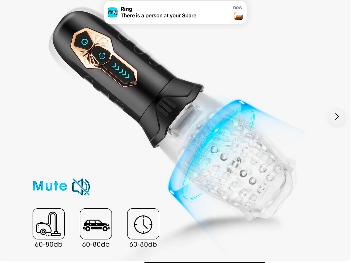 Black and blue electronic device with LED display on a white background