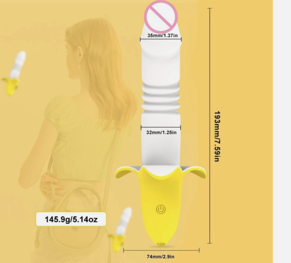 Measurement chart of a white and yellow device with dimensions and weight on a yellow background.