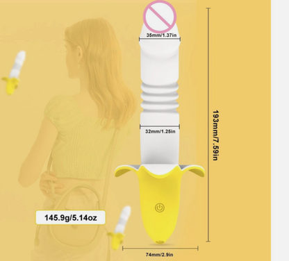Measurement chart of a white and yellow device with dimensions and weight on a yellow background.