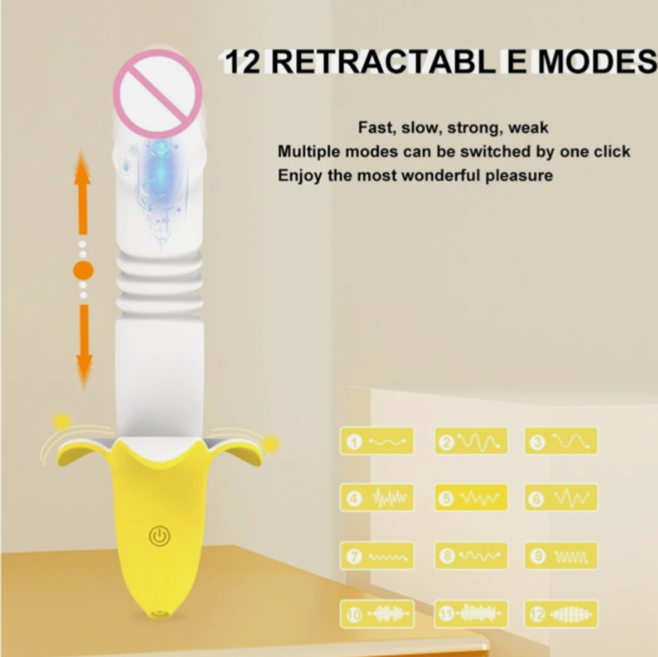 Sexual product with 12 retractable E modes on a beige background