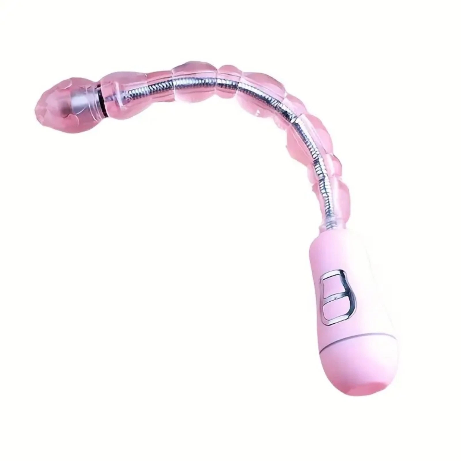 Pink and silver flexible handheld device on a white background
