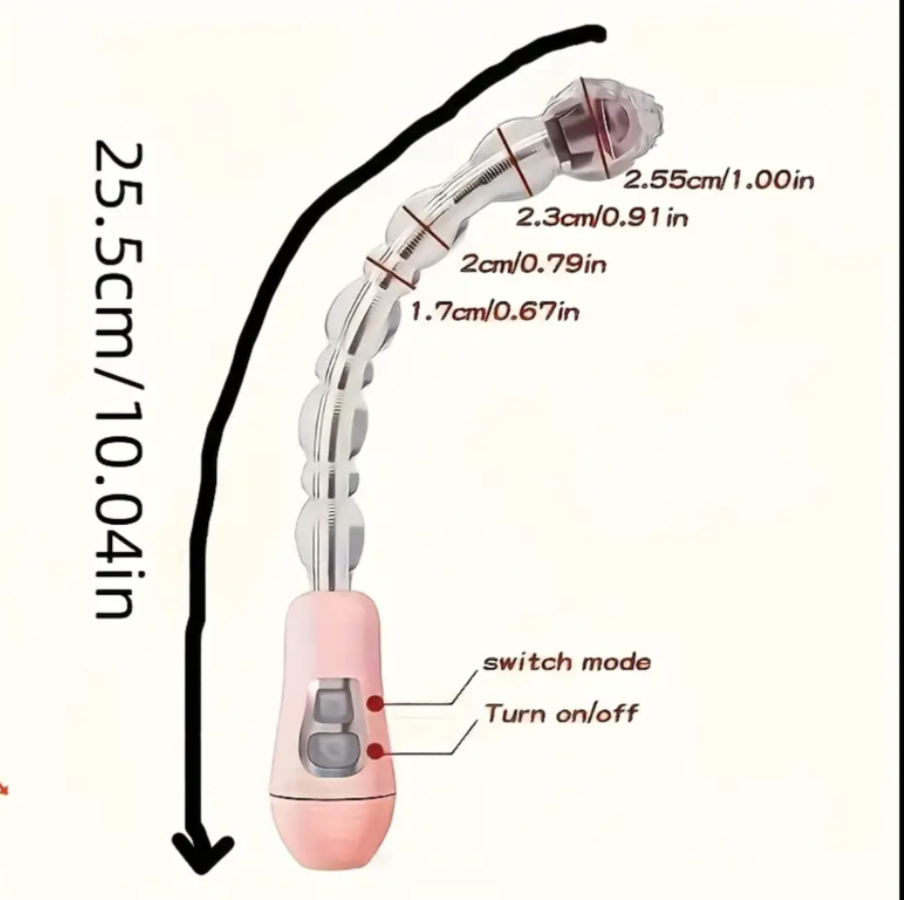 Pink electronic device with measurements and switch mode indicator on a white background