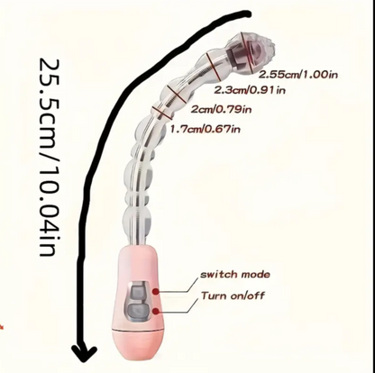 Pink electronic device with measurements and switch mode indicator on a white background
