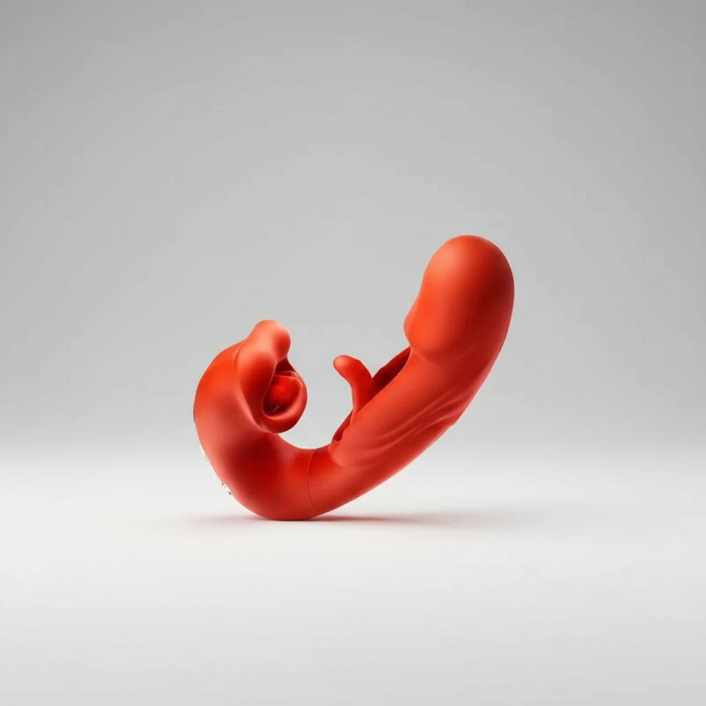 Red silicone butt plug on a gray background