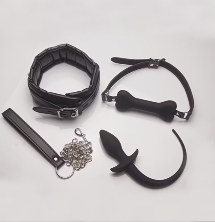 Black BDSM collar and leash choker set UK – adjustable adult restraint accessory for couples, body-safe leather and metal design