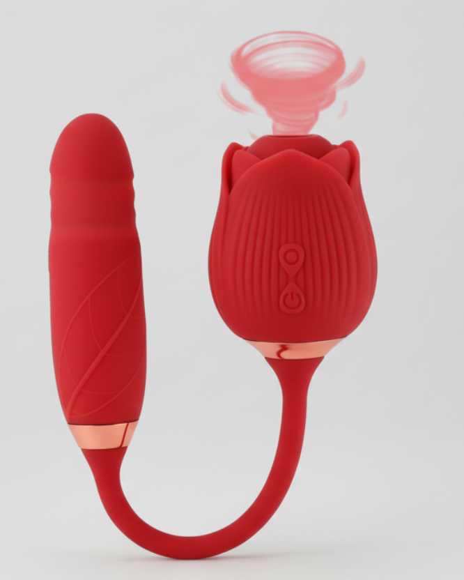 Red silicone product with a flexible shaft on a white background