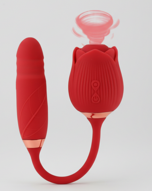 Red silicone product with a flexible shaft on a white background