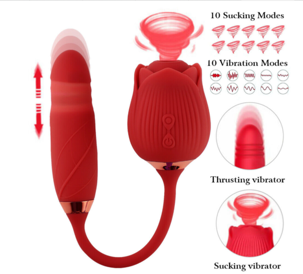 Red vibrator with various modes on a white background