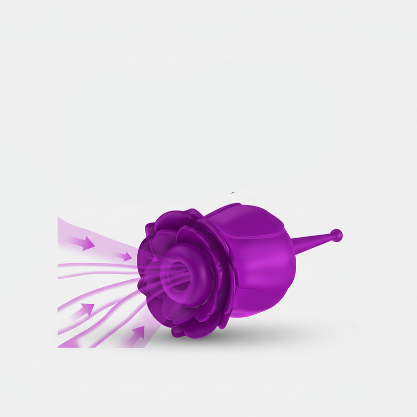 Purple flower-shaped device with air blowing effect on a white background