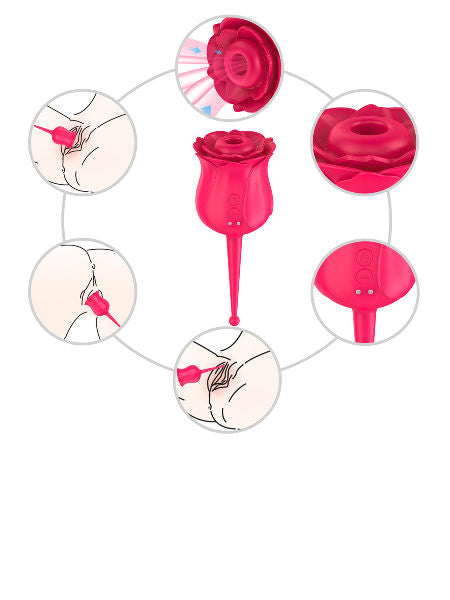 Red rose-shaped product with close-up illustrations on a white background