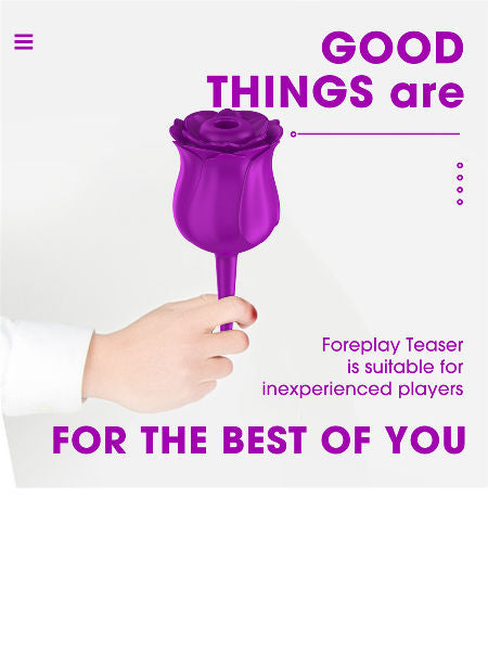Purple product held by a hand with promotional text on a white background