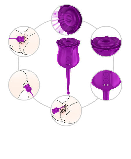 Purple flower-shaped device with detailed illustrations on a white background