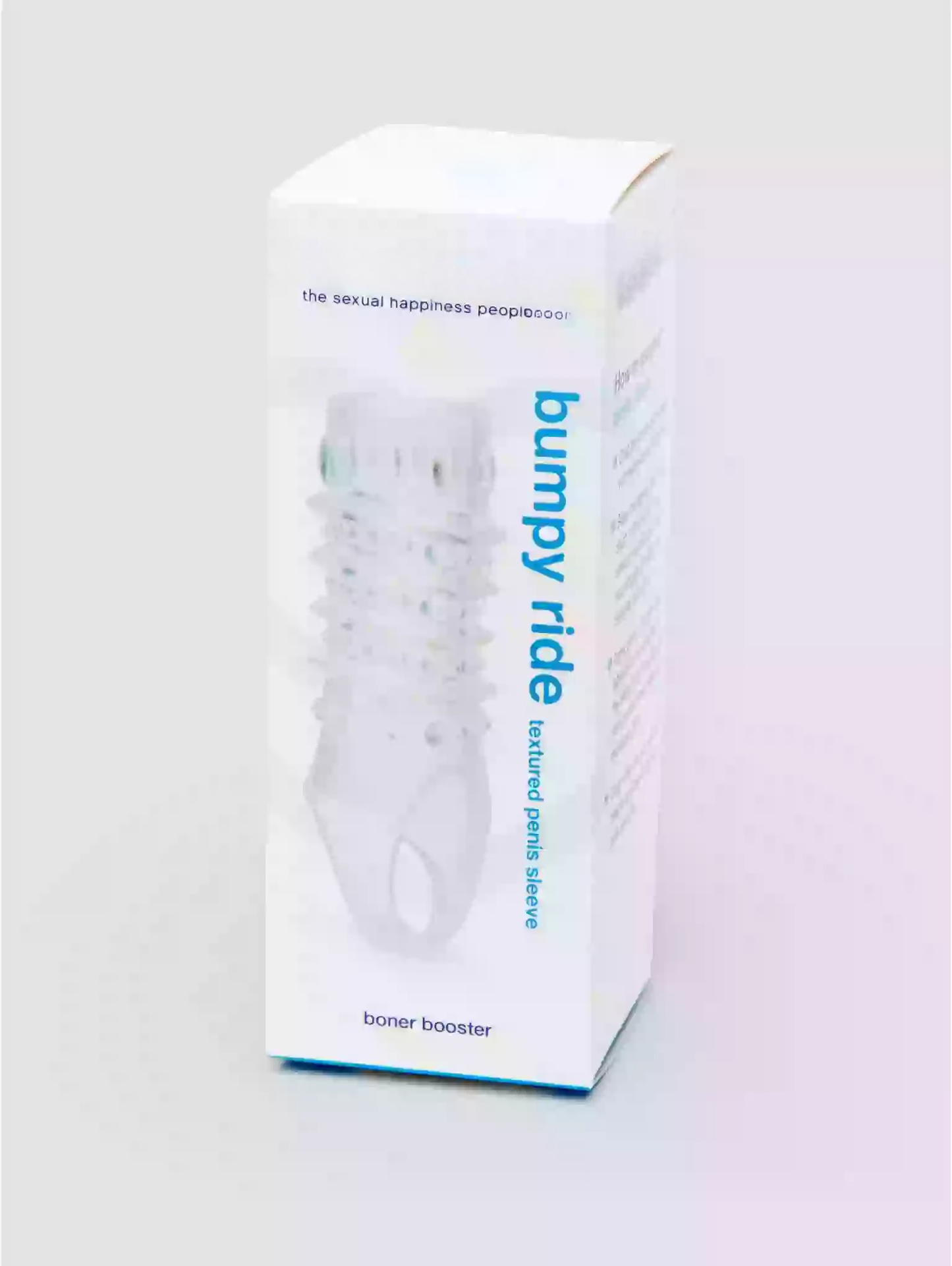 Box of 'bumpy ride' product on a gradient background