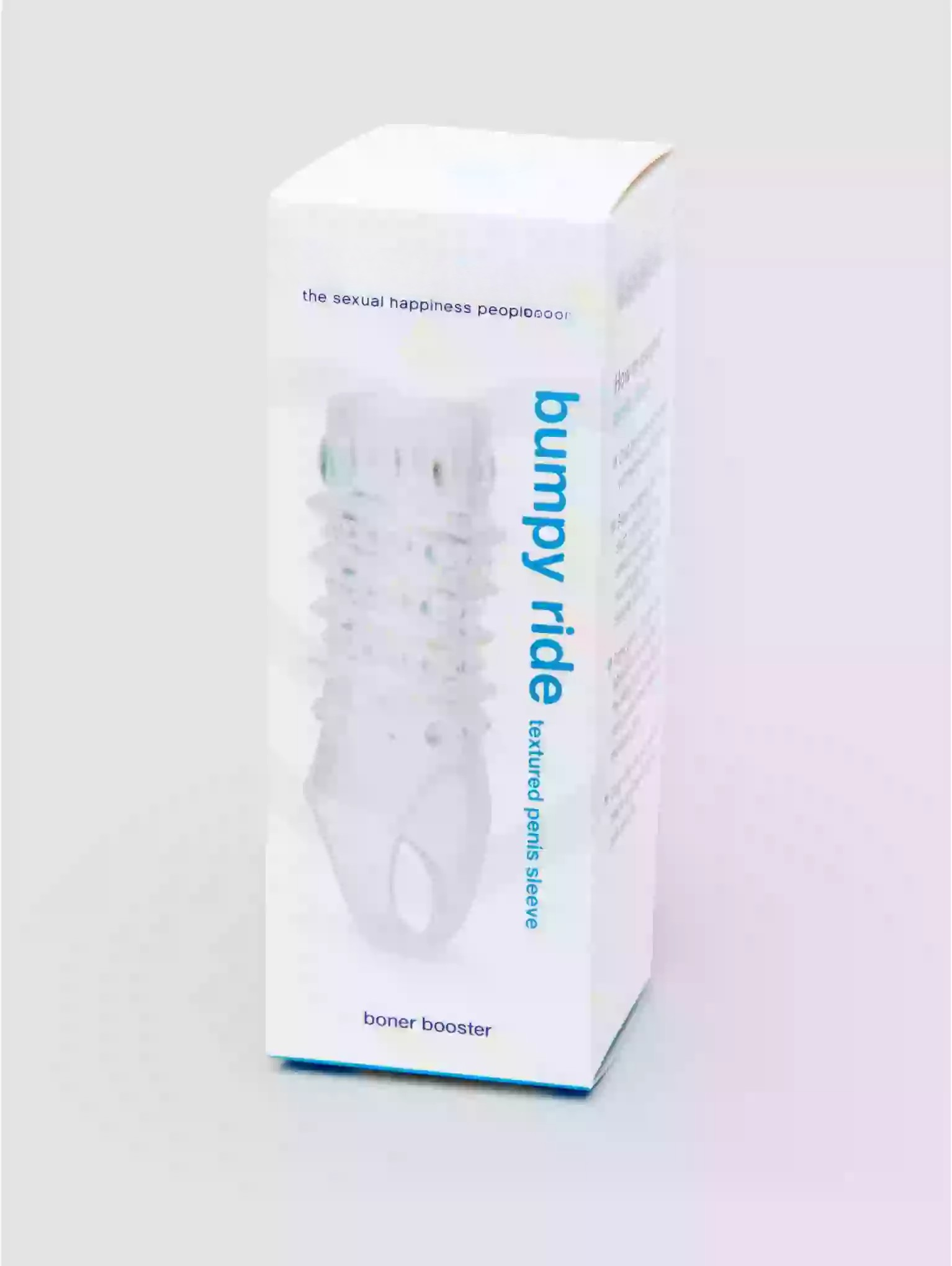 Box of 'bumpy ride' product on a gradient background