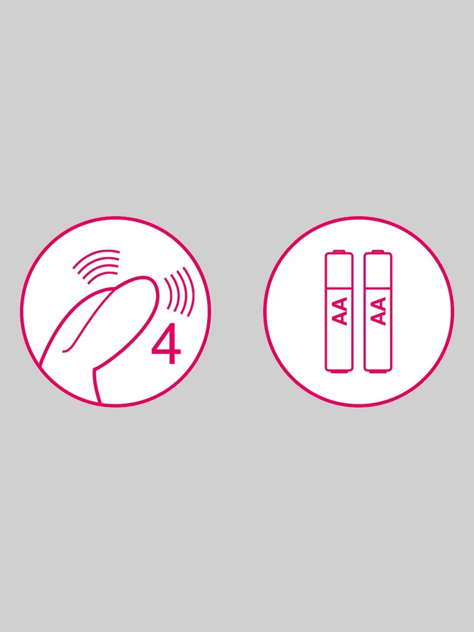Two icons on a gray background, one with a phone and number 4, the other with two AA batteries.