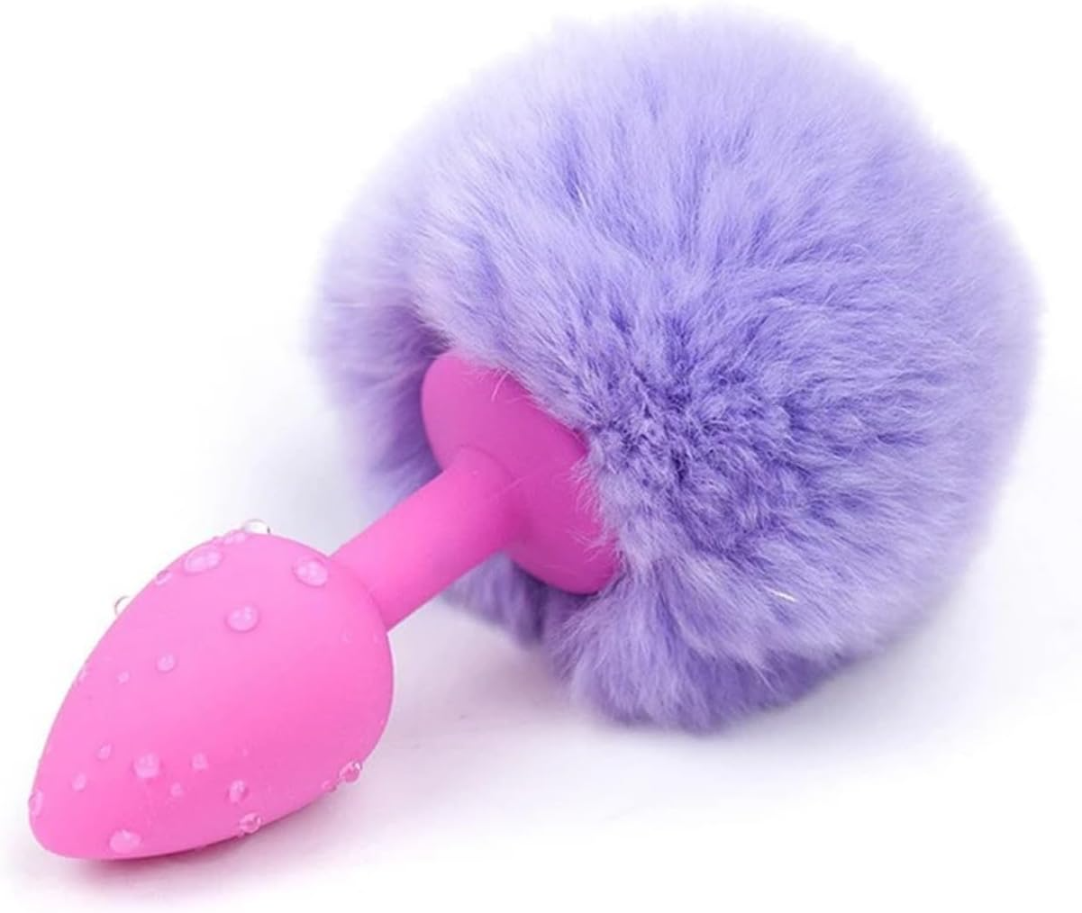Pink and purple toy with fluffy texture on a white background