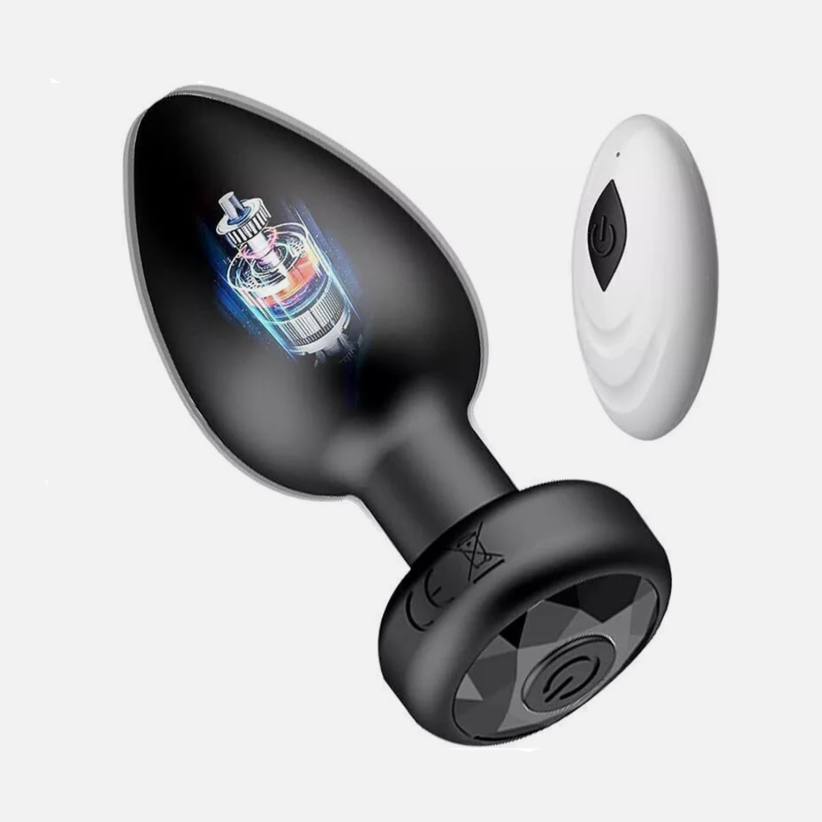 Black electronic device with a white component on a light gray background