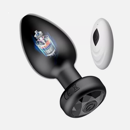 Black electronic device with a white component on a light gray background