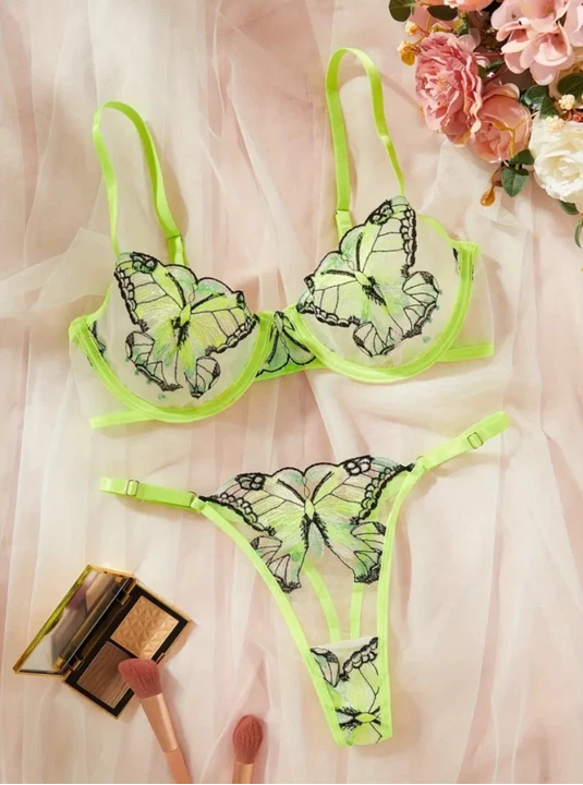 Butterfly Fantasy Sheer Bra & Panty Lingerie Set UK
