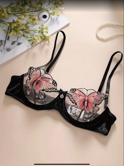 Butterfly Fantasy Sheer Bra & Panty Lingerie Set UK
