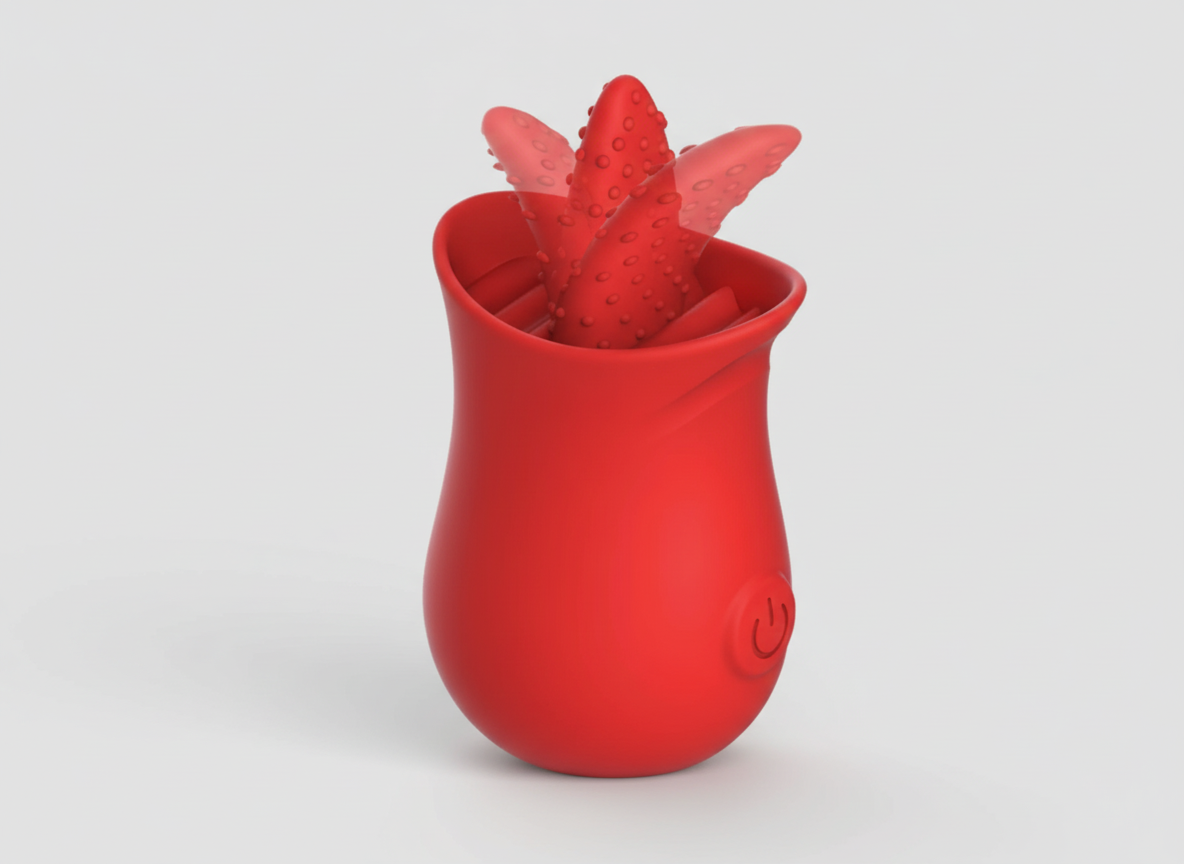 Red silicone insect-shaped container on a light gray background