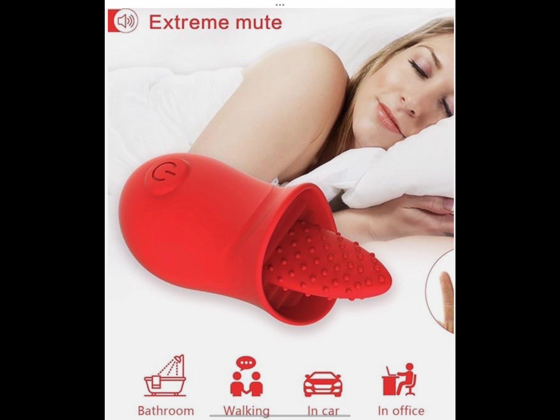 Red silicone ear plug with a woman sleeping on a white background