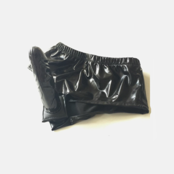 Black shiny shorts on a white background