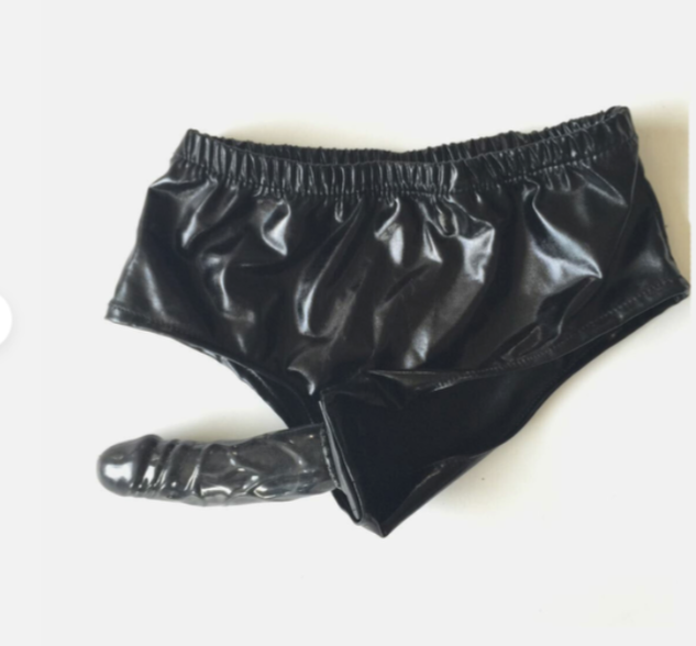 Black shiny shorts on a white background