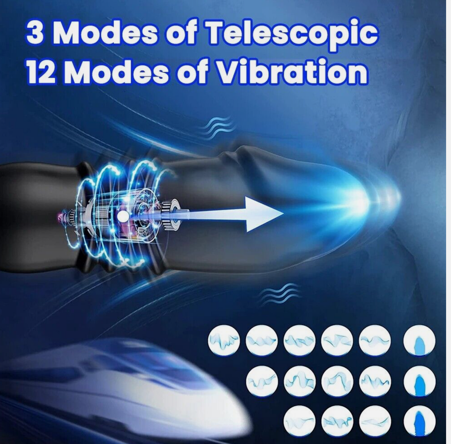 Telescopic device with vibration modes illustration on a dark background